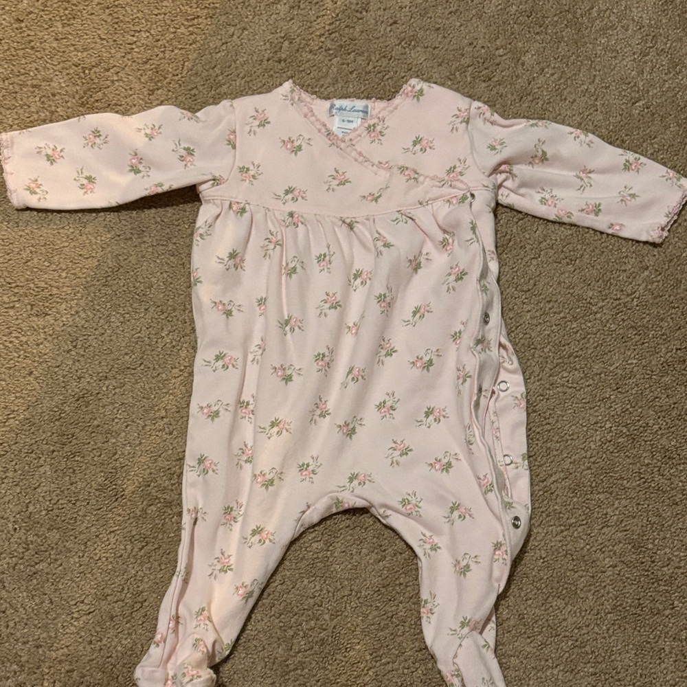 Ralph Lauren Pink Floral Footed One-Piece